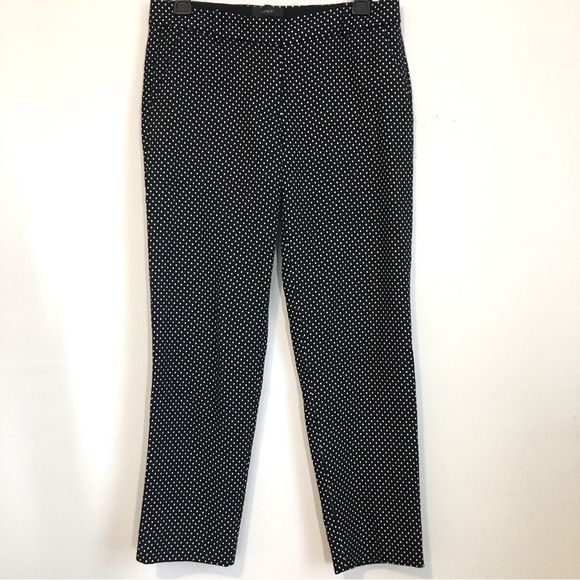 J. Crew Cafe Capri Mid Rise Wool Blend Tiny White Polka Dots Black Cropped Pants - Picture 2 of 15